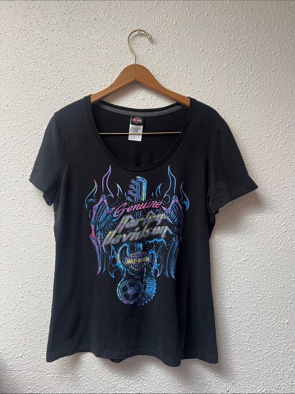 Harley-Davidson Black Short Sleeve Tee with Blue and Purple Graphic